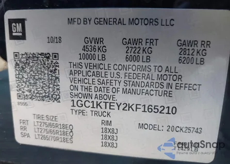 2019 Chevrolet Silverado 2500Hd Ltz z USA, uszkodzony, nr VIN 1GC1KTEY2KF165210